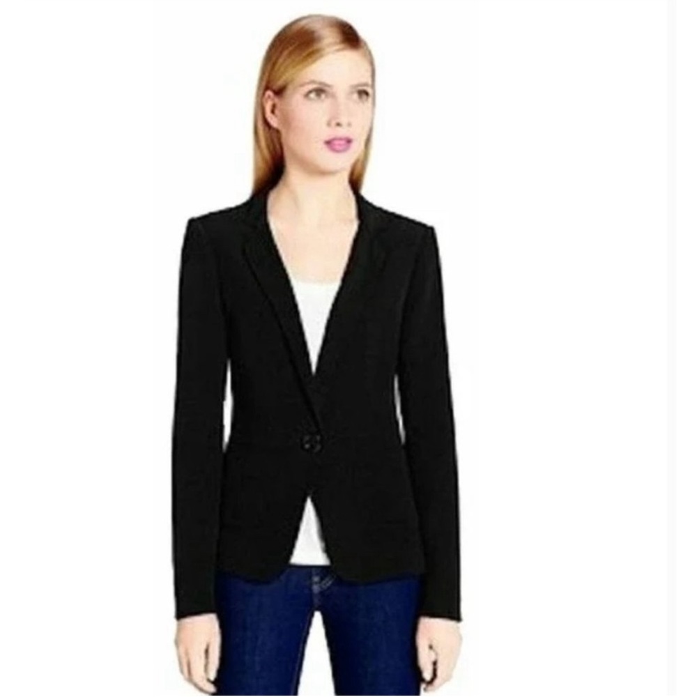 Kate Spade Blazer Jacket Black Crepe Long Sleeve One Button Pockets Lined, Sz 0